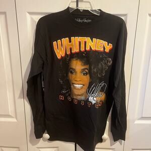 Whitney Houston Shirt Graphic Print Long Sleeve Tee Black S/M NWOT
